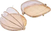 LIFKOME 2Pcs Bamboo Woven Dustpan Baskets Natural Rustic Decorative Storage for Fruits and Vegetables Design for Home Organization