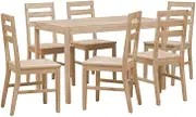 7 Piece Dining Set Solid Wood Acacia – Natural Wood Color with Durable and Stylish Design, Comfortable Chairs for Indoor/Patio Use, Table 120x70x75 cm