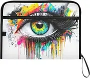 YMXFXP Expandable Filing Folder Eye Closeup Colors, 13-Pocket Funny Cute Design with Sticky Labels, A4 Letter Size Document Organizer for Office, School, Boys, Girls