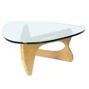 Catzon Triangle Glass Coffee Table with Solid Wood Base for Living Room-Clear C