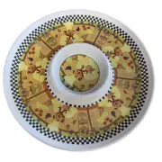 New RST Dish Dip Chips Serving Platter Tray Chef 12 in Diameter beige Black Whit