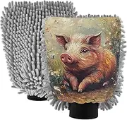 XYMZR Pig Cute Garden Absorbent Microfiber Car Wash Mitt, Funny Cute Anime Scratch Free for Cars Cleaning, Home Cleaning Mitts, 2 Pack, 10.24” L x 7.09” W