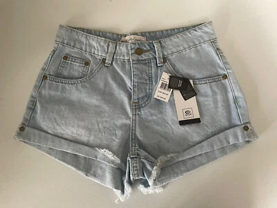 RIP CURL womens Amy denim shorts cut off rolled cuff light blue size 26