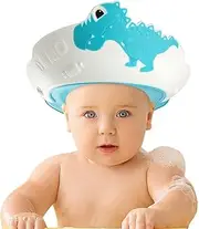 Baby Shower Cap for Kids, Baby Bath Shampoo Visor Cap Hair Washing Shield Adjustable Silicone Bath Hat for Toddler Girls and Boys (Hippo Blue, Dinosaur)