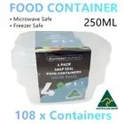 108 x Snap Seal Plastic Food Container 250ML Storage Meal Prep Takeaway Lunchbox