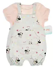 Girls Shortalls Set 18 Months Disney Baby Minnie Peach Top Gray Overall Shorts