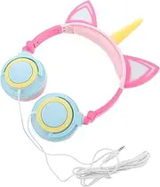 Mikinona 1Pc Unicorn Headset Creative Over Ear Headphones with Glowing Features Plug for Smartphone Tablet Lightweight Design for Gaming