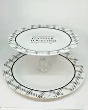 Ceramic Two Plate Patio Tidbit Tiered Serving Tray Country cottage 5.5" High