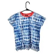 ANDY & EVAN terrycloth tie dye fringe tee short sleeve top blue white 10