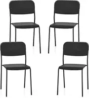 Giantex Modern Dining Chairs Set of 4, Stackable Kitchen Chairs w/Tilted Backrest & Sturdy Metal Legs, Indoor & Outdoor Plastic Armless Side Chairs Set for Dining Room Living Room Restaurant (Black)