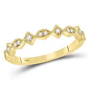 14k Yellow Gold Round Diamond Geometric Stackable Band Ring 1/8 Ctw