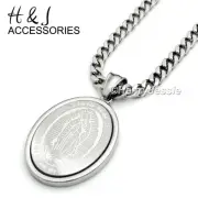 24"MEN Stainless Steel 5mm Silver Cuban Curb Chain VIRGIN MARY Pendant*SP26