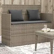 Garden Bench with Cushions Grey Poly Rattan, Garden Benches