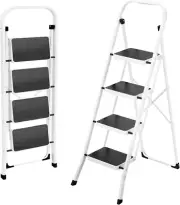 4-Step Folding Portable Ladder with Anti-Slip Pedal and Handrails, 330 Lbs Capac