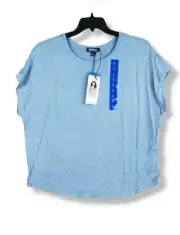 Buffalo David Bitton Women's French Terry Short Sleeve Top Blue Sky L