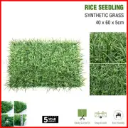 Rice Seedling Fake Grass Hedge Vertical Garden Green Wall Mat Artificial 60x40cm
