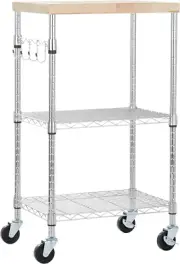Kitchen Storage Microwave Rack Cart on Caster Wheels with Adjustable Shelves