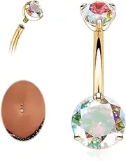 [AROWRO] G23 Titanium Belly Button Rings Belly Ring Navel Ring 14G Barbell Jewelry 10mm Belly Ring Belly Piercing Jewelry Round Cubic Zirconia Piercing for Navel Belly Piercings, Metal, no gemstone