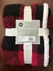 Wayland Plush & Sherpa Throw Blanket Luxurious 50in x 60in Black, Red & White