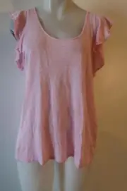 NWT Womens Stark X Pink Short Flutter Sleeve Linen T-Shirt Top M *