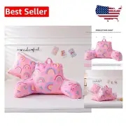 Portable Pink-Rainbow Backrest Pillow for Kids - Cozy Bed Wedge Support