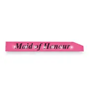 Flashing Maid Of Honor Sash Pink With Black Text Girls Fashion Birthday Costume