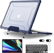 MEEgoodo Case for MacBook Air 13 inch 2021 2020 2019 2018 A2337 M1 A2179 A1932 with Heavy Duty Rugged Shockproof, Laptop Hard Shell with TPU Hard Frame & Fold Kickstand & Connection Design, Navy Blue