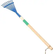 Detachable Leaf Rake with Ergonomic Wooden Handle for Gardening and Outdoor Play Lightweight Friendly Tool Blue for Encourages Gardening Skills