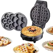 3-in-1 Electric Waffle Maker with Interchangeable Plates, Non-stick Surface, Black