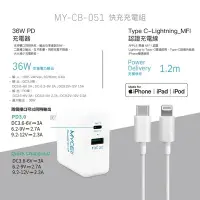 在飛比找Yahoo!奇摩拍賣優惠-免運 Mycell MFI認證 36W 白色 PD QC3.