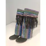 NWT Boot Rugs 4 Over The Boot Covers Vivid Bright Colors W Black Leather Fringe