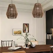 Country Vintage Pendant Light, Metal Braided Rope Material, 31cm Height, Warm White/White Light, E26 E27, Adjustable Chain