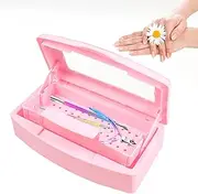 BOMOQING Nail Tool Sterilizer Box, Plastic Sterilizing Tray, Plastic Clean Sterilizing Box Storage Organizer for Nail, Tweezers, Eyelash Extensions, Hair Salon, Spa & Cutter Manicure Equipment (Pink)