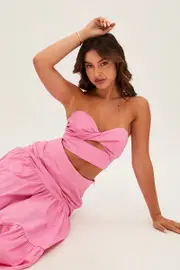 Pink Bandeau Twist Front Sleeveless Crop - Size 16, Women's Crop Top