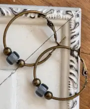Montana Denim Blue Glass and Bronze Lever Back Hoop Earrings