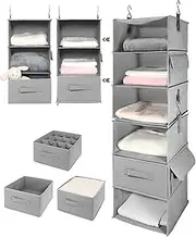 AVITONG 6-Shelf Hanging Closet Organizer, 2 Separable 3-Shelf Hanging Shelves with 3 Drawers for Wardrobe, Nursery, RV Storage, Baby Clothes Organization and Storage