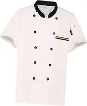 Perfeclan Chef Coat Short Sleeve Top Shirt, Waiter Waitress Apparel, Comfortable Chef Jacket Clothes for Restaurant Hotel Kitchen, White, M