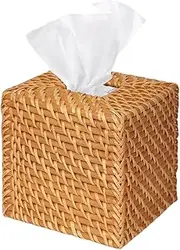 Tissue Box Elegant Square Rattan Tissue Box Cover - Stylish Square Tissue Box Cover for Modern Homes Decor (5.7 in)