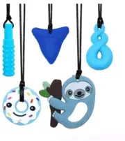 Brand New 5 Pack Sensory Chew Teether Chewellery Necklaces Blue Pack