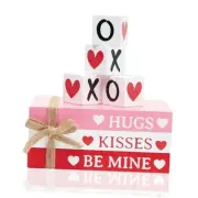 Valentines Day Decor Wood Books with 4 Pcs XOXO Signs, Valentines Day