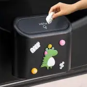 PP Car Trash Bin Can Black 15.5x14cm Press Top Waste Holder + Cute Stickers