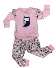 Girls Sizes 3-7 Pink Owl Print Cotton Blend Pyjamas Long Set PJS (3065)