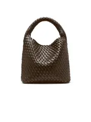 Rylan | Alt-Leather Woven Small Tote in Brown | The UNDONE