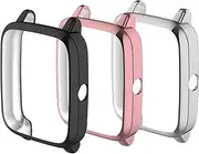 Case Cover intended for Willful ID205L Smart Watch Case, All-Around Protective Case Soft TPU Bumper Screen Protector intended for Willful SW021 ID205L/SW025 ID205S 1.3" Smartwatch (Black&Silver&Pink)