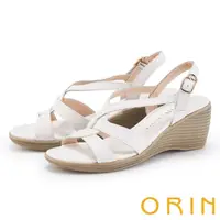 在飛比找momo購物網優惠-【ORIN】真皮編織交錯高跟楔型涼鞋(白色)