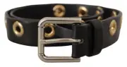 Dolce & Gabbana Black Leather Eyelet Silver Tone Metal Buckle Women's Belt