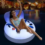 Lslpin Pool Floats Chair for Adults, Solar Powered Inflatable Water Floats with Light, Swimming Pool Lounge Floaties with Cup Holders & Handles for Pool Lake