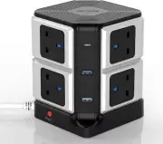 USB C PD 20W 8 Way 4000J Surge Protection Power Tower Extension Lead Cord, 8...