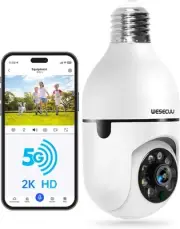 WESECUU Light Bulb Security Camera -5G& 2.4GHz WiFi 2K 1-Pack, White