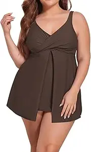 [Sovoyontee] Women Plus Size Tankini Swimsuit Two Piece Flowy Swim Dress Twist Front Bathing Suits Tummy Control Swimwear
